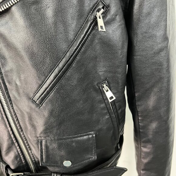 Hello Kitty Black Faux Leather Biker Jacket With Graphic Print & Belt Sz S - Picture 7 of 12